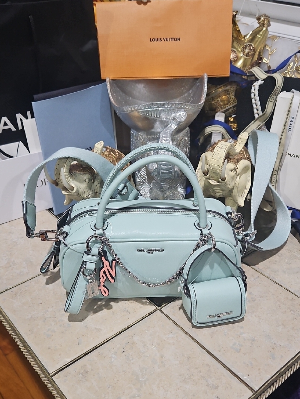 NWT! Karl Lagerfeld Zaylia Satchel with Chain & Charms!